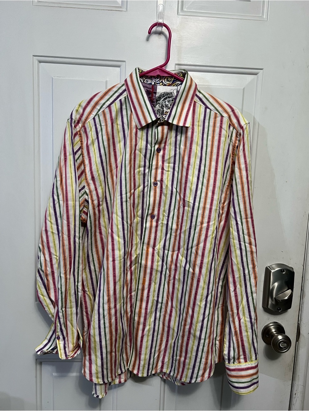 Robert Graham Men’s L Classic Fit Multicolor Stripe Paisley 100% Cotton Shirt